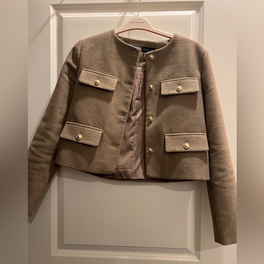 ZARA TWEED GREEN  BROWN MILITARY JACKET